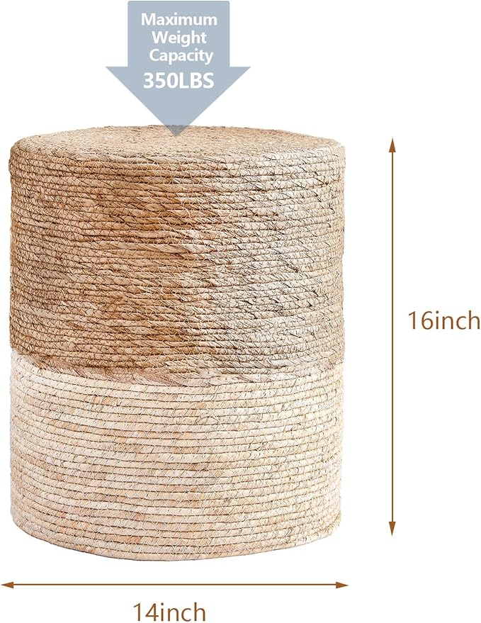 Wimarsbon Ottoman Poufs, 100% Natural Seagrass Pouffe, Hand Weave Round Foots...