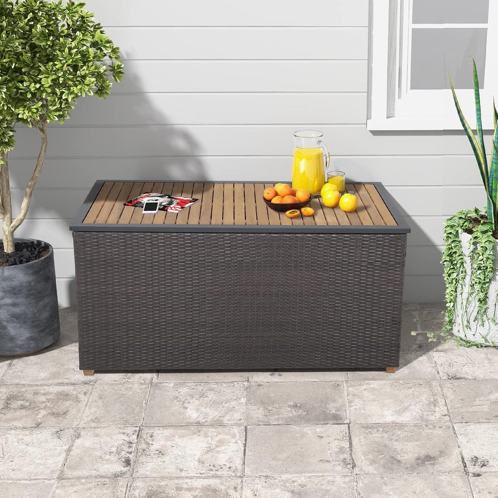 Tangkula 134 Gallon Outdoor Storage Box, Wicker Patio Deck Box with Solid Aca...