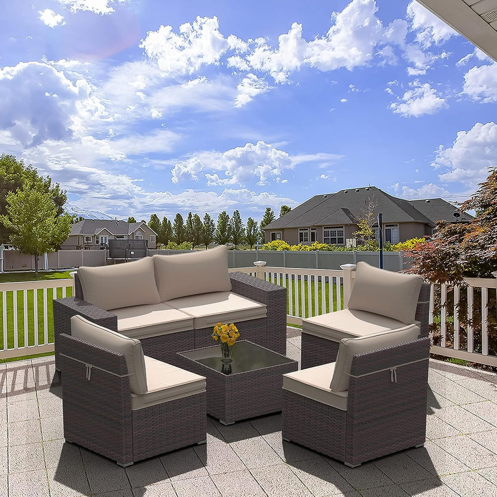 6 Piece Patio Furniture Set, Outdoor Wicker Sectional Sofa