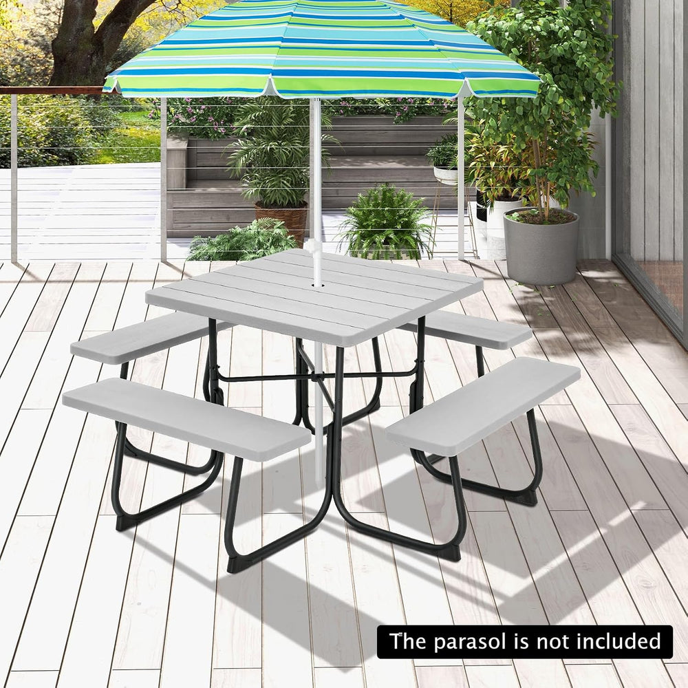 GIANTEX Picnic Table Bench Set for Up to 8 Persons, Square Outdoor Table and ...