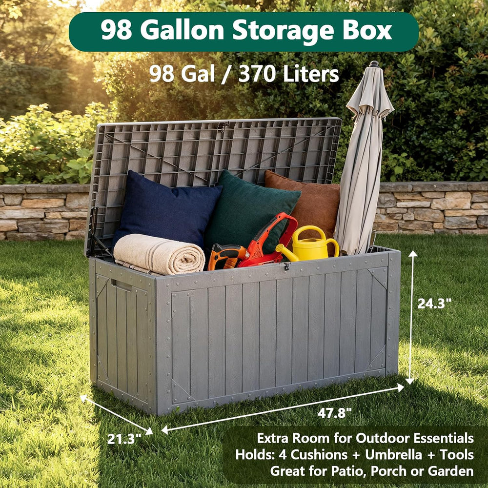 Outdoor Storage Box, 98 Gallon Deck Box, Outdoor Storage Bench, Waterproof Re...