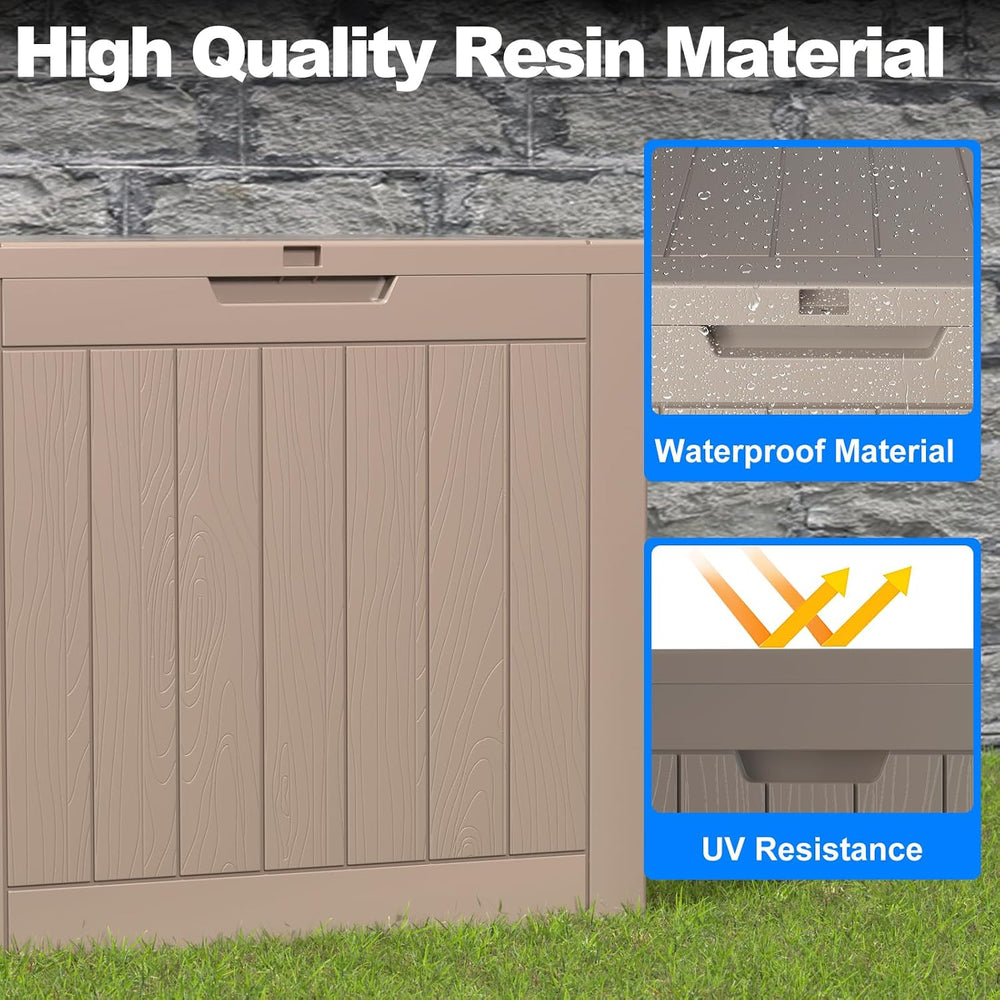 30 Gal Outdoor Storage Box Waterproof Lockable Deck Box Grey