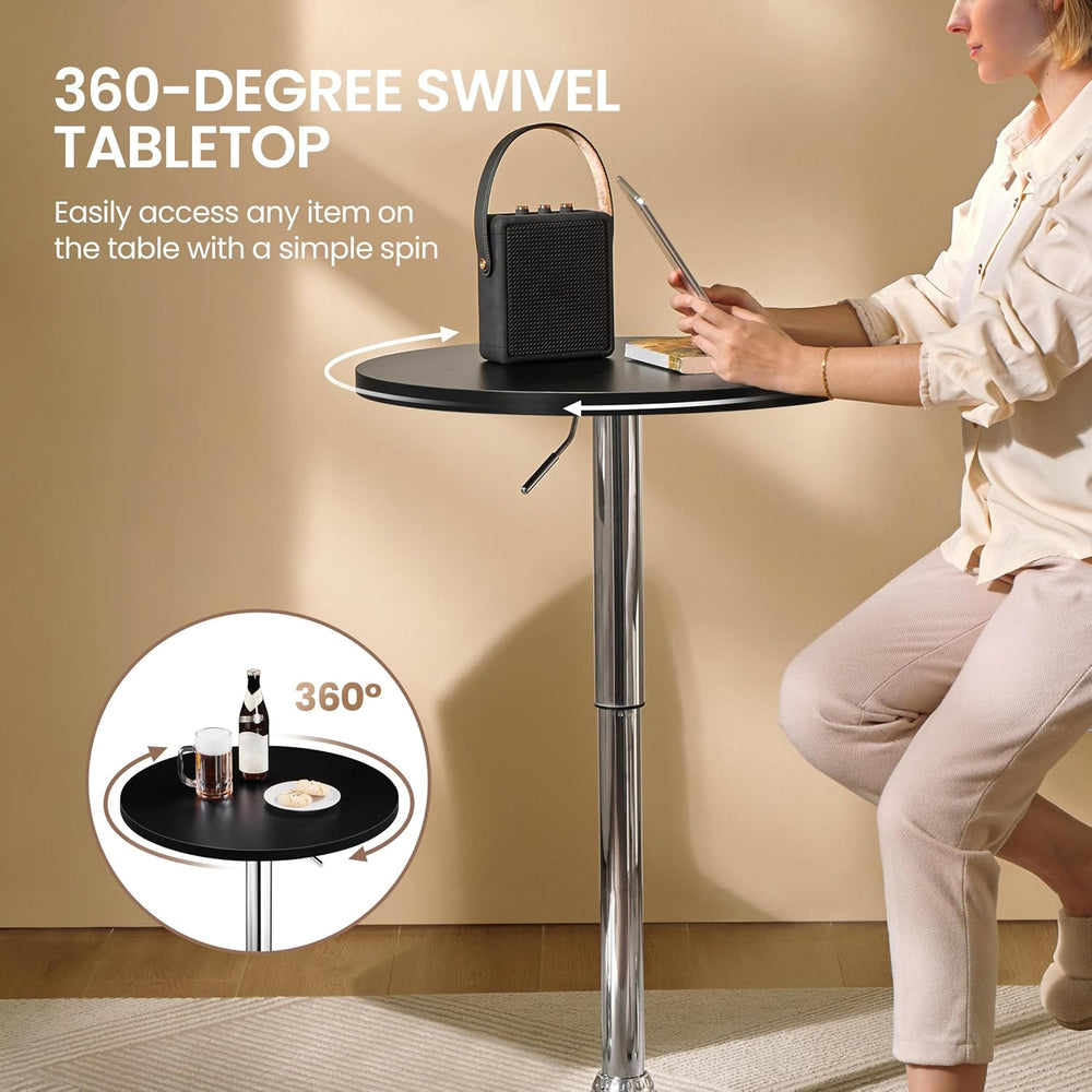 Yaheetech Round Bar Table, Adjustable 27.5-36" Height, Swivel Top, Black