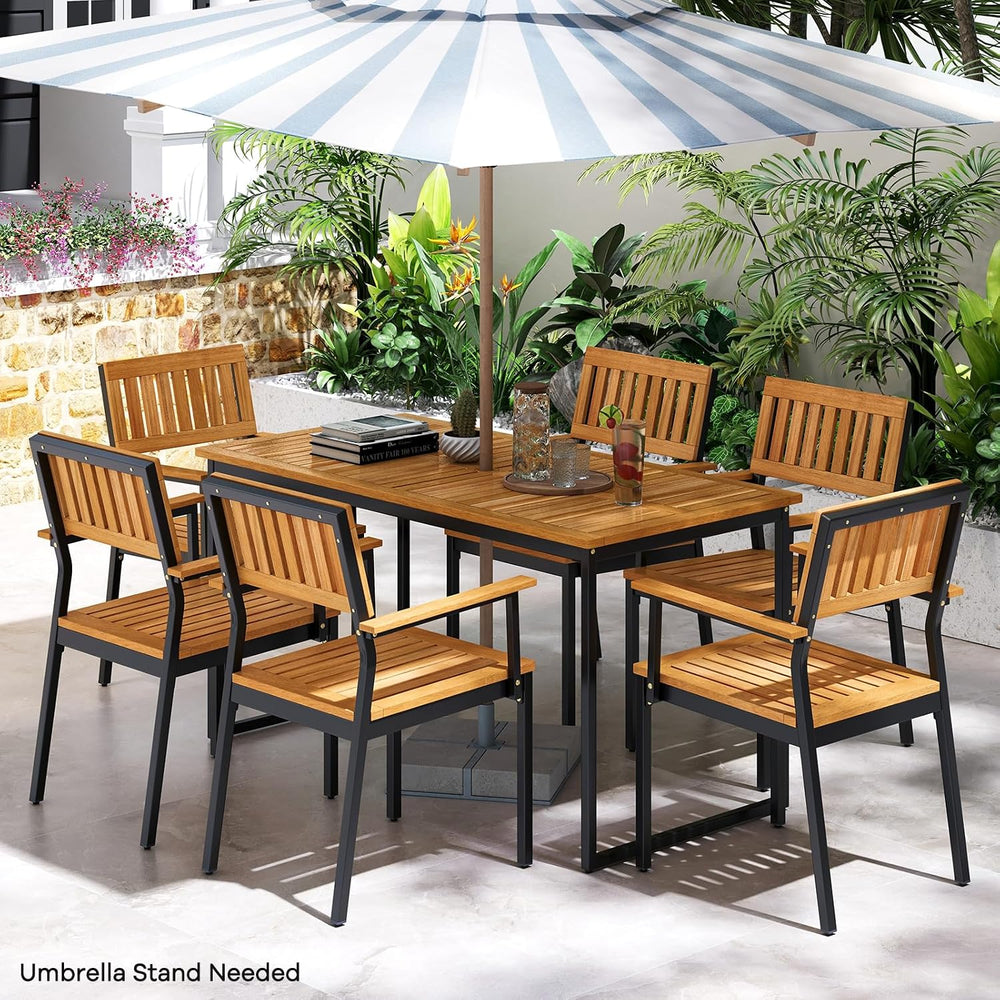 Tangkula 7 Piece Outdoor Dining Set for 6, Acacia Wood Rectangular Dining Tab...