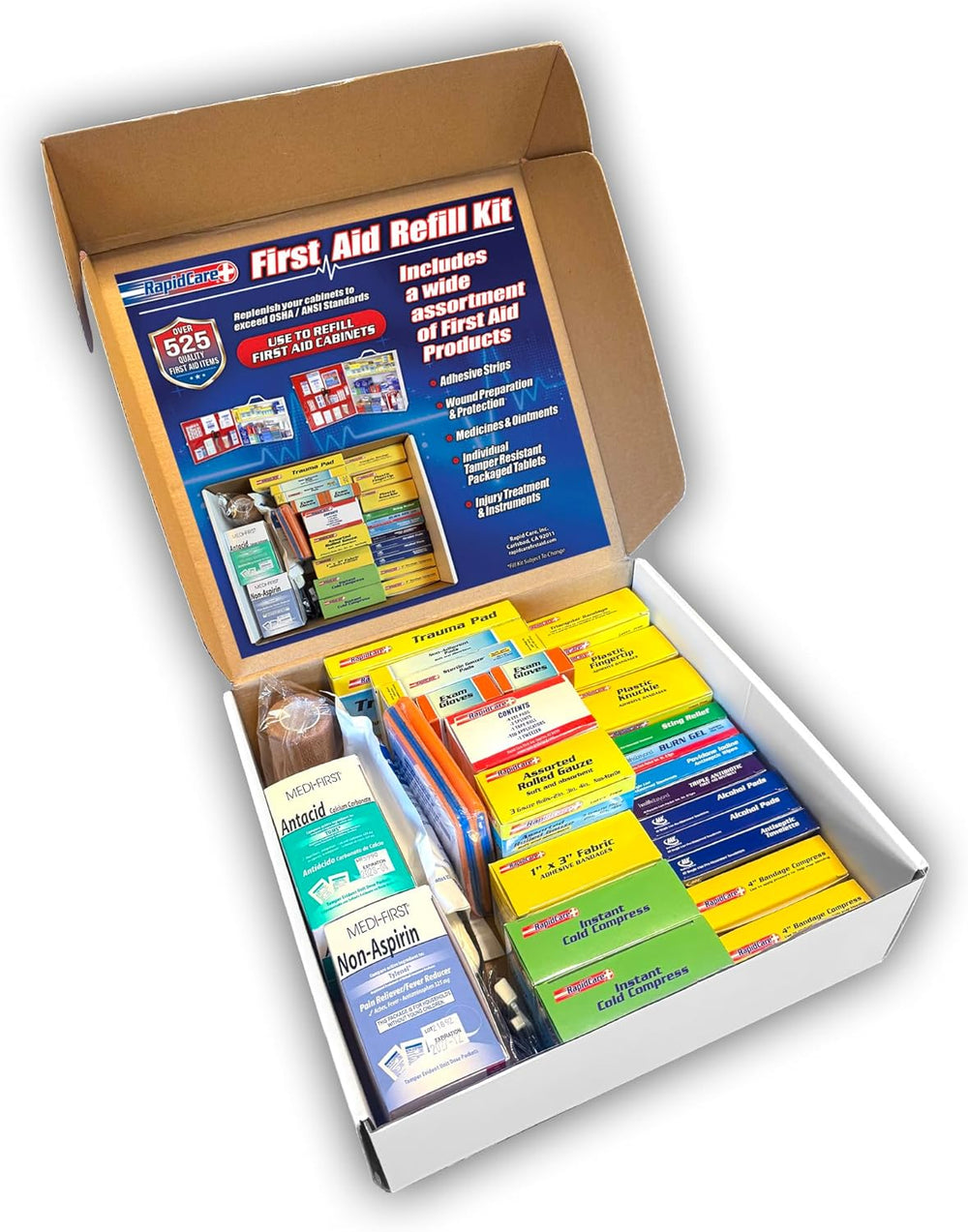 Rapid Care 3-Shelf First Aid Refill Kit - 525 Piece OSHA & ANSI Compliant...