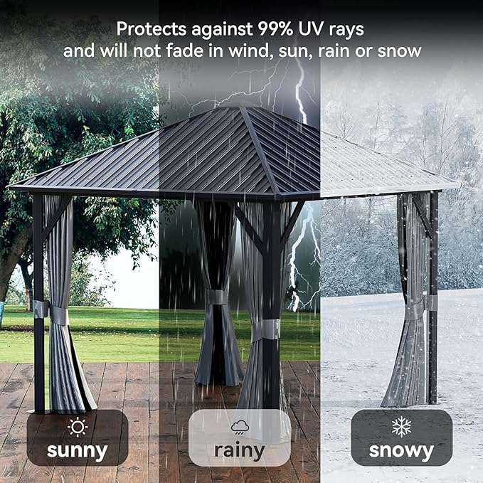 Aoxun Hardtop Gazebo 10x10, Aluminum Frame Canopy with Galvanized Steel Roof,...