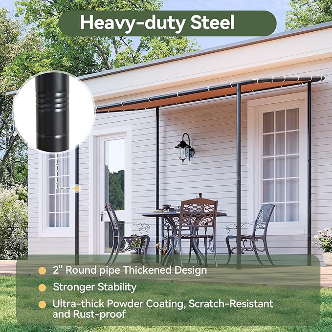 Aoxun 10x6 Lean to Gazebo Outdoor Pergola with Water Resistant & UV-Resis...