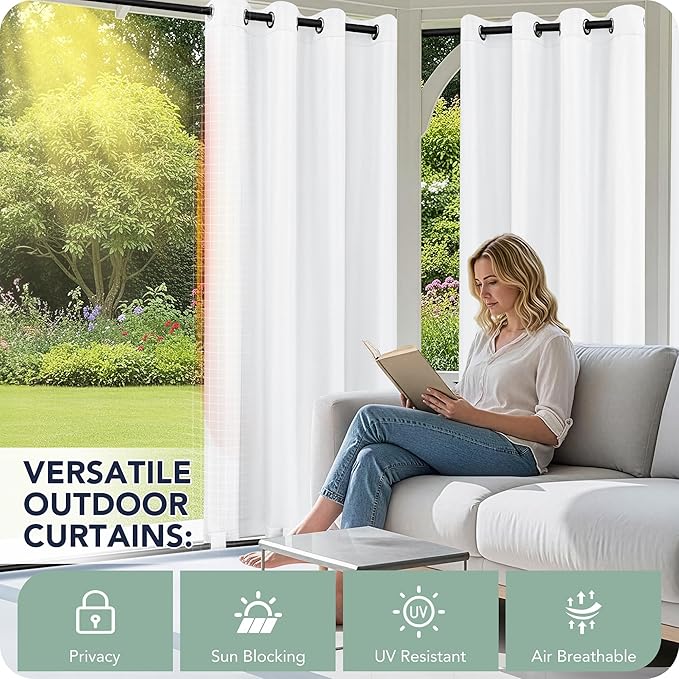 Outdoor Curtains for Patio Waterproof 6 Panels - Windproof, Privacy, Weatherp...
