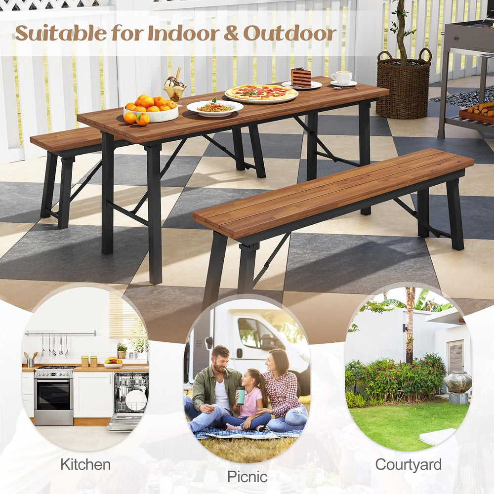 Tangkula 59" Narrow Outdoor Dining Table for 4-6, Natural