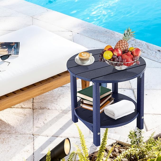LZRS Round Adirondack Side Table Double End Table, Outdoor Side Tables for Pa...