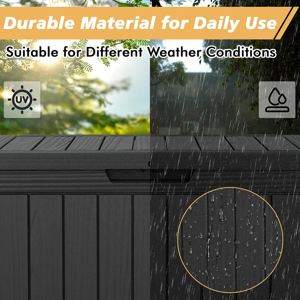Fancyango 50 Gallon Waterproof Deck Box, Resin Outdoor Storage Box, Black