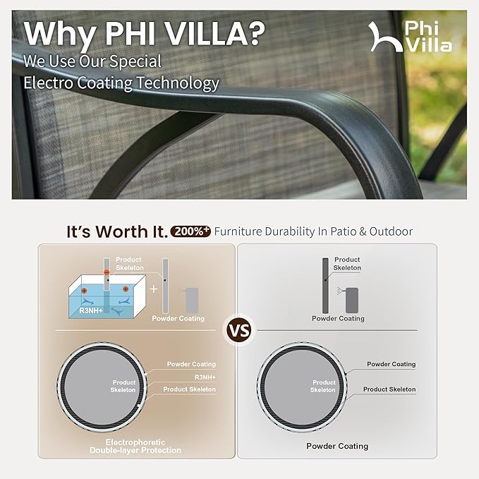 PHI VILLA Outdoor Bar Stools Swivel Set of 2, Outdoor Bar Height Tall Patio C...