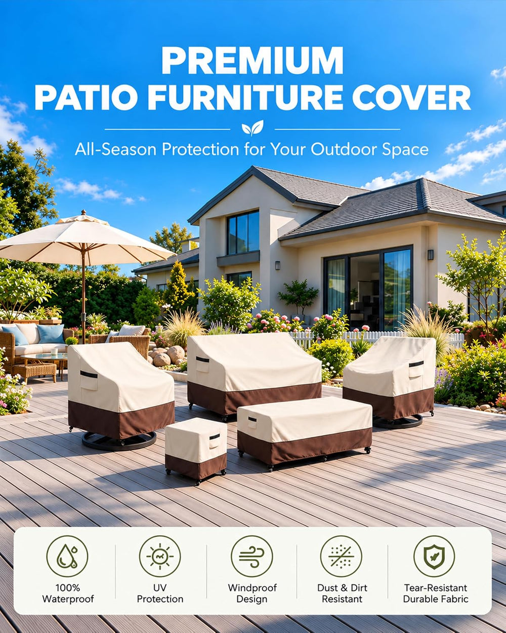 Patio 3-Seater Sofa Cover,Outdoor Couch Cover Fits up to 79W x 37D x 35H Inch...