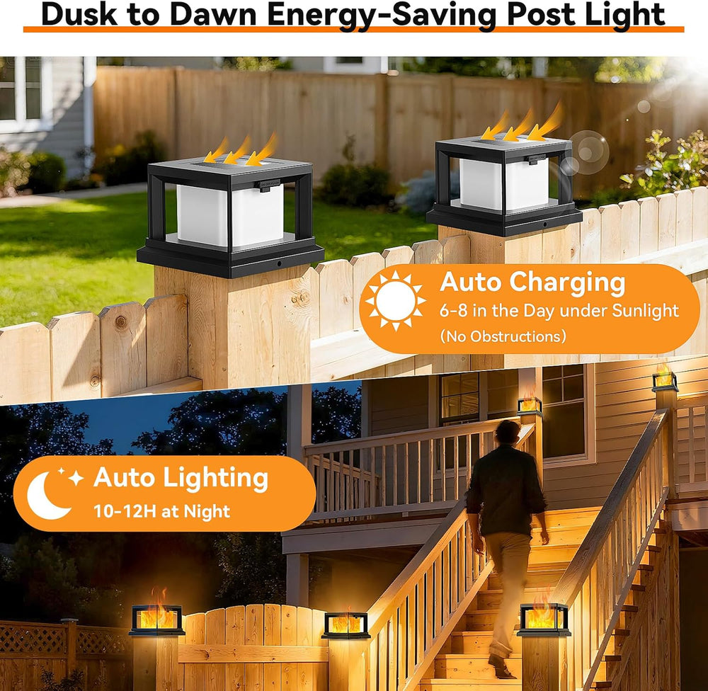 Brightever 4x4 Solar Flame Post Lights Outdoor, 12 Pack Post Solar Lights