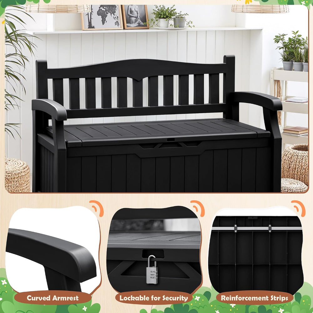 JUMMICO 80 Gallon Resin Outdoor Storage Bench Waterproof, Deck Box