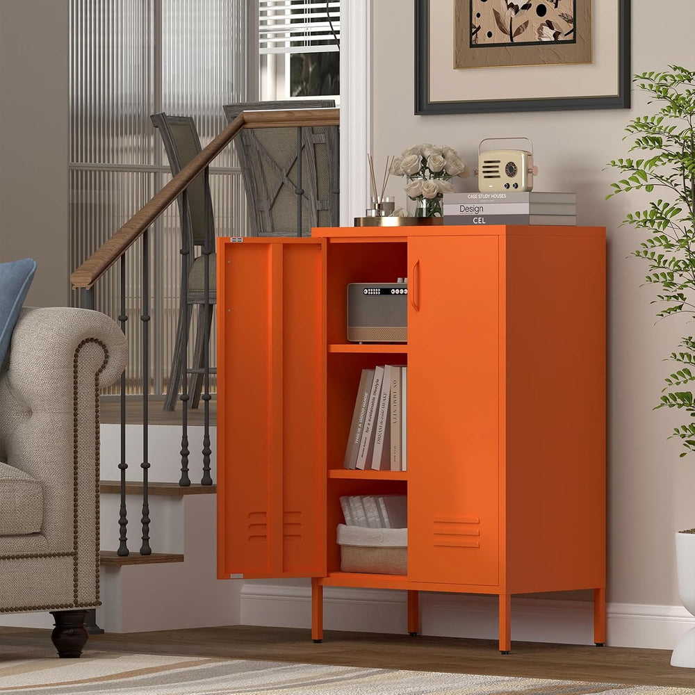 Metal Storage Cabinets, Orange Cabinets with Adjustable Shelves, Steel Locker...