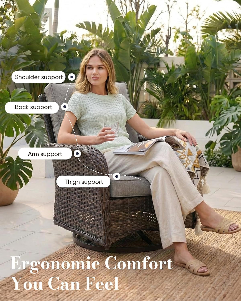 Belord Patio Wicker Chairs Swivel Rocker - Outdoor Swivel Rocking Chairs Set ...