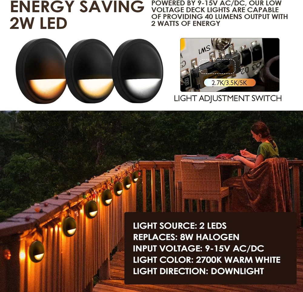 LED Low Voltage Deck Lights Outdoor Waterproof,6-Pack 3CCT Deck Lighting Fixt...