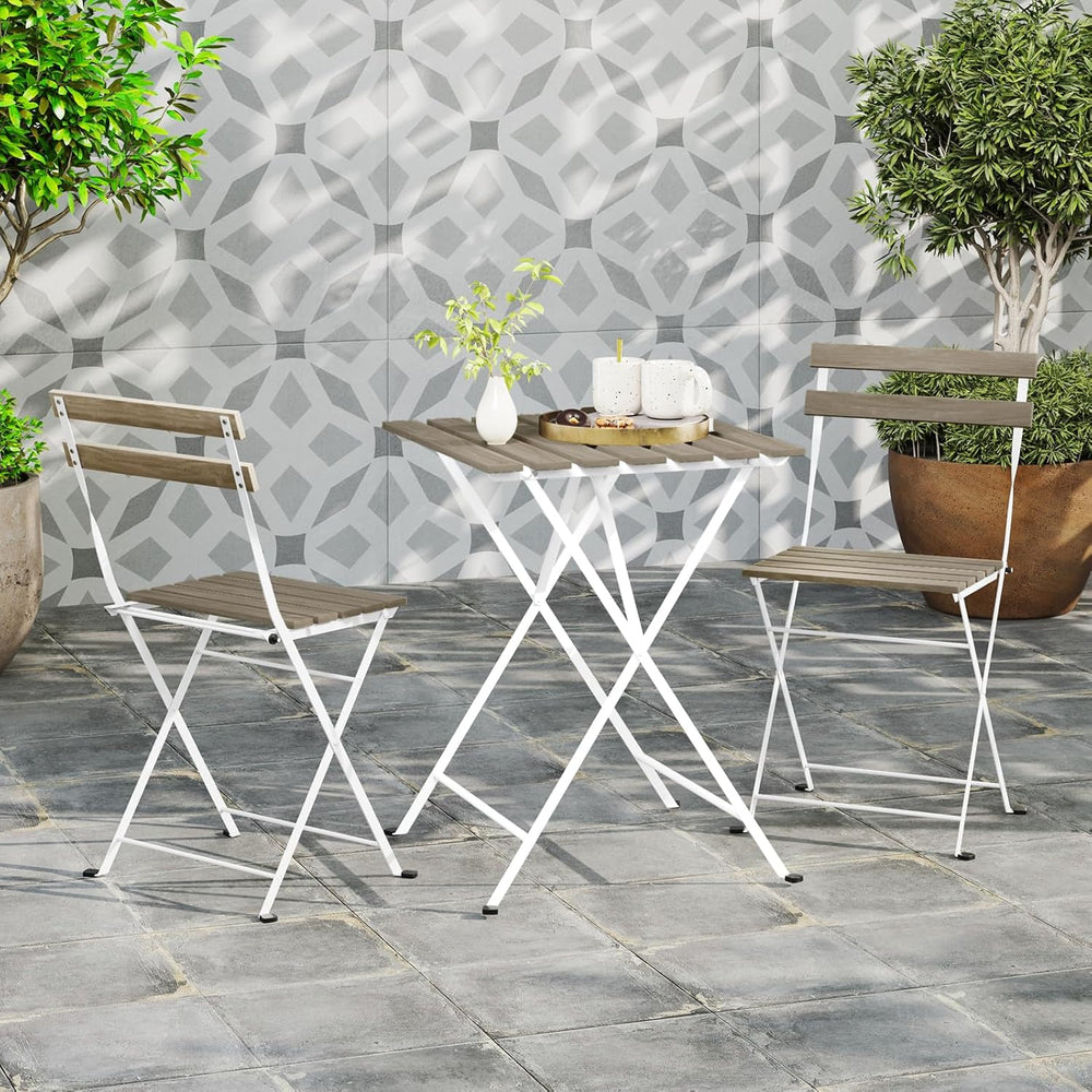 GIANTEX 3-Piece Acacia Wood Bistro Set, Patio Bistro Table with 2 Folding Cha...