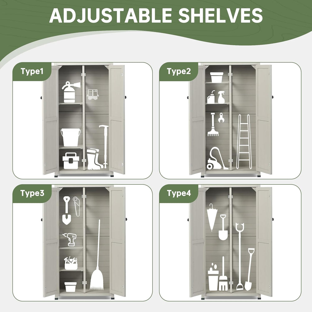 Outdoor Storage Shed with Floor & Adjustable Shelves, Wooden Garden Tool ...
