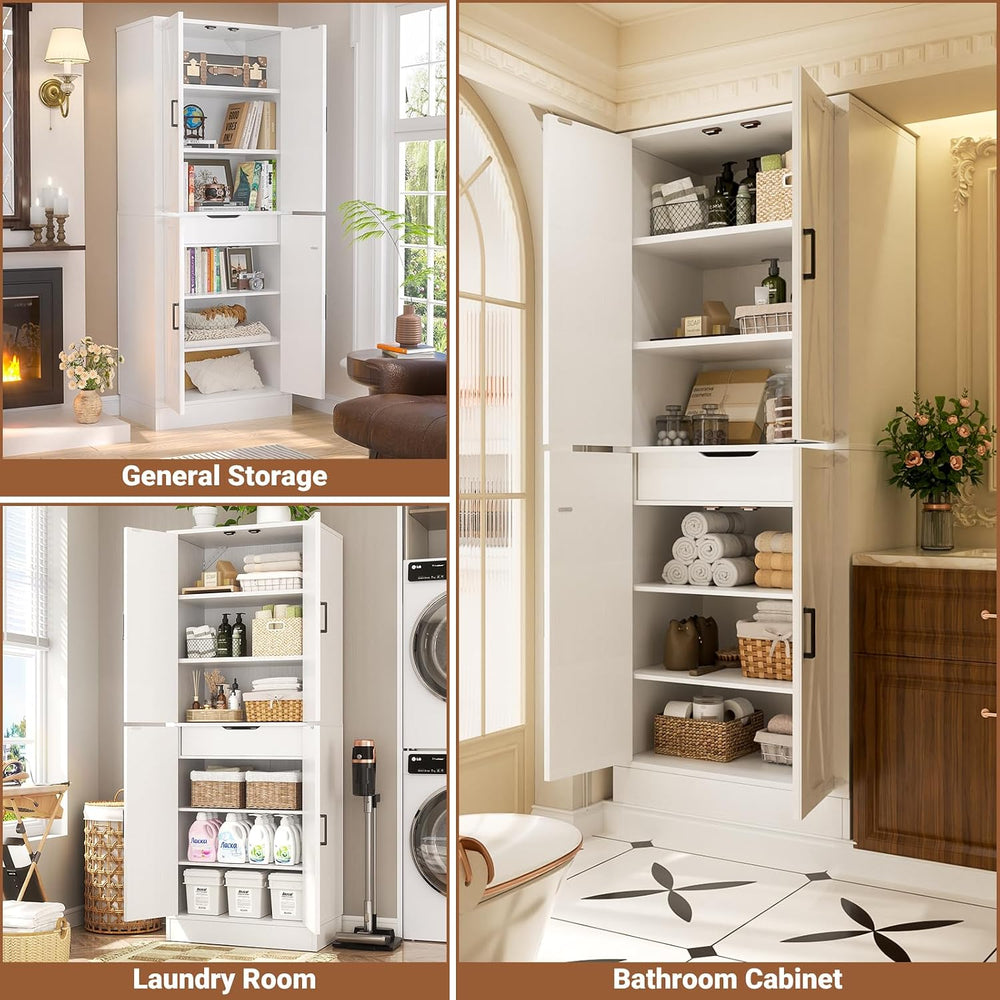 Unikito 71" Kitchen Pantry Storage Cabinet with Adjustable Shelves, Drawer