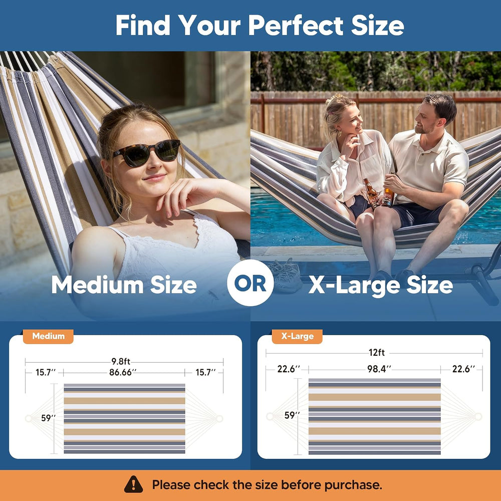 Large Hammock for Tree, Outdoor Tree Fabric Hammock Only, Coffee Stripes