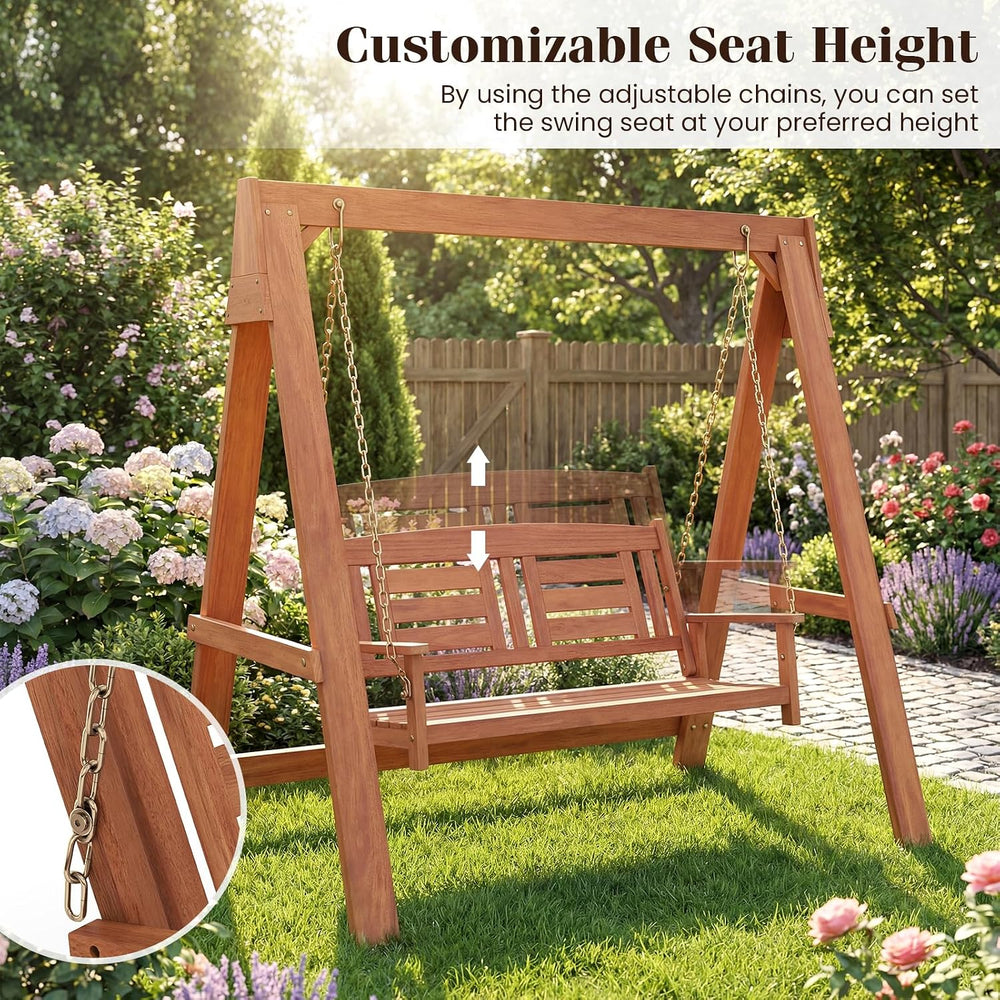Tangkula 2-Seater Porch Swing with Stand, Wood Patio Swing Loveseat Chair wit...