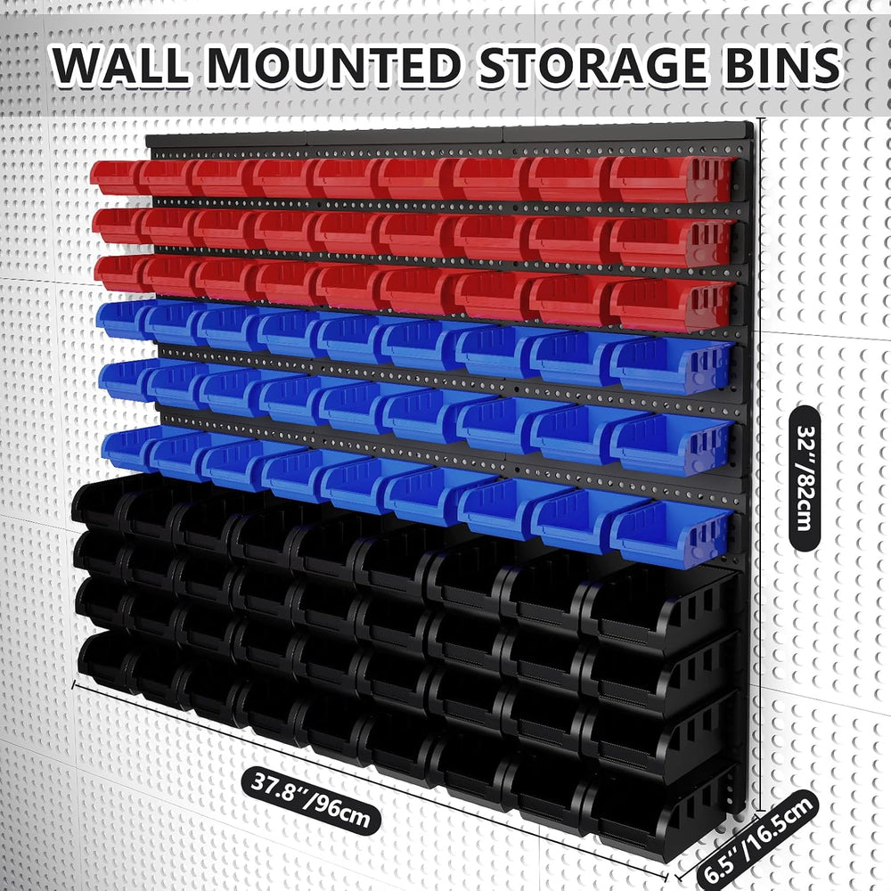 90Pcs Plastic Wall Mounted Storage Bins Parts Rack Nuts And Bolt Bins Organiz...