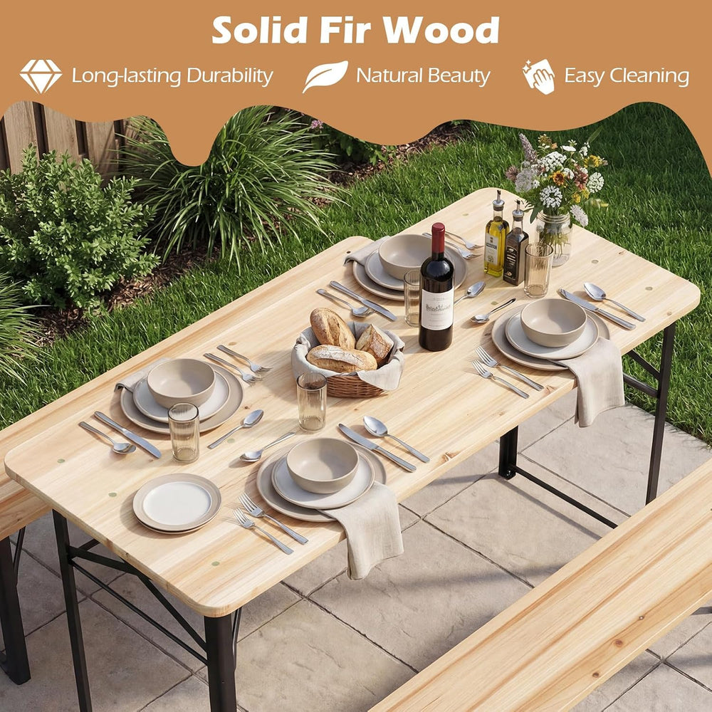 Tangkula 3 Piece Folding Picnic Table with 2 Benches, Foldable Wood Picnic Ta...