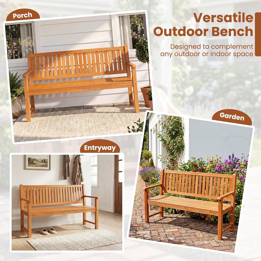 Tangkula 3-Seater Outdoor Wooden Bench, 59-Inch Large Garden Bench, Natural
