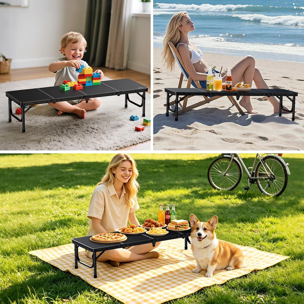 Anbte 4ft Low Folding Picnic Table with Storage Bag, 10.3" Height, Black