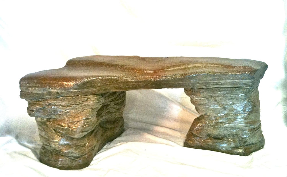 Cast Stone Petrified Rock Bench, Outdoor Garden Patio Bench 3 Piece Hand Scul...