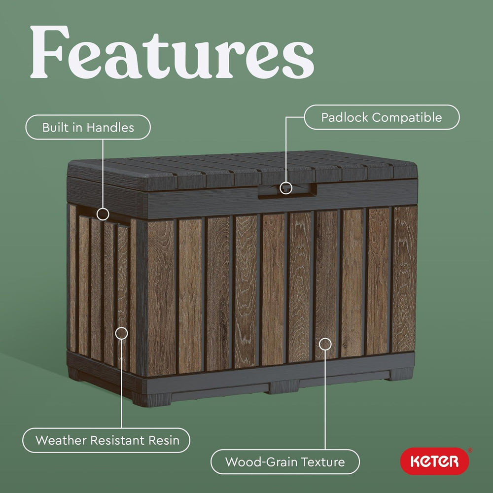 Keter Premium Everwood 50 Gal Outdoor Storage Box and Patio Side Table