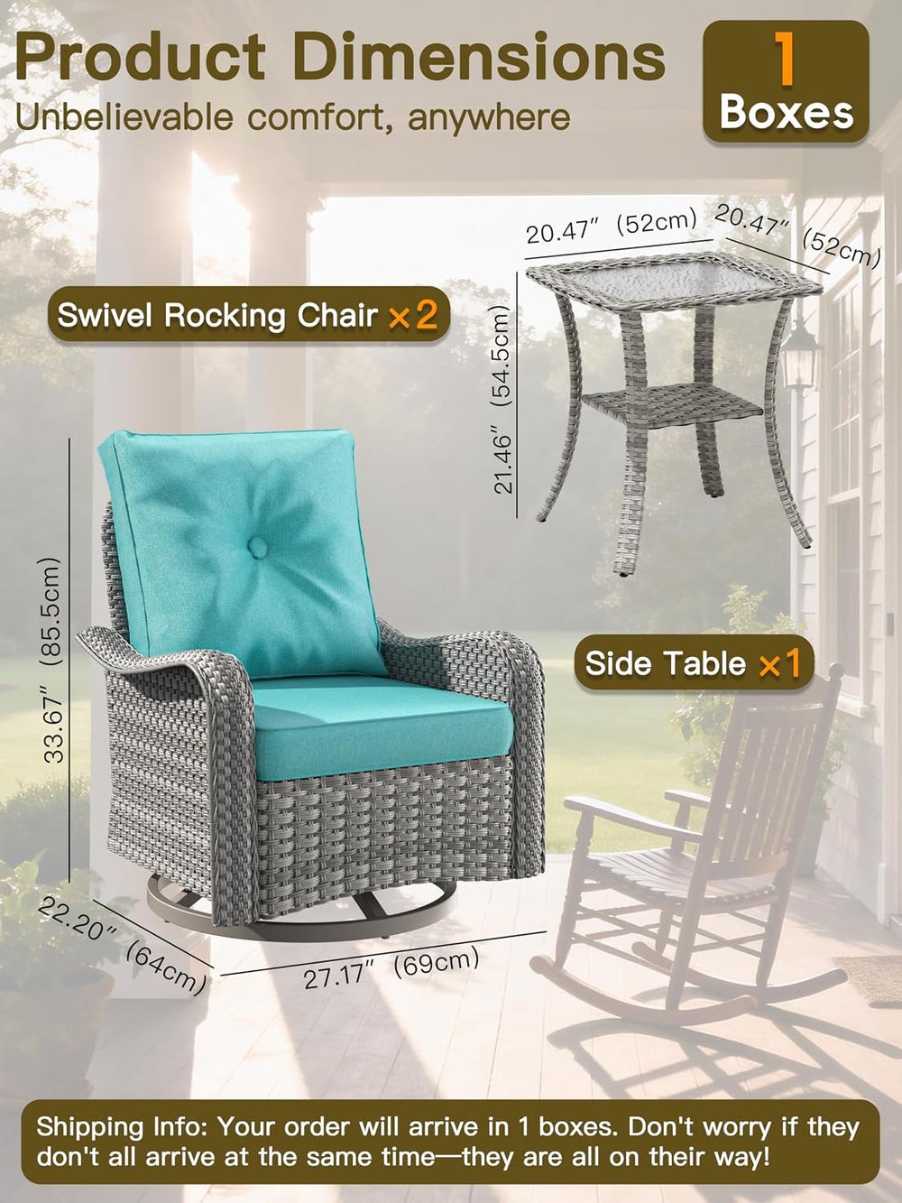 3-Piece Patio Furniture Set, Outdoor Swivel Rocking Chairs