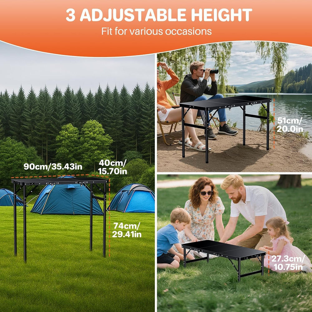 FUNYKICH 3ft Aluminum Folding Camping Table, 3 Height Adjustable Max 29.4"
