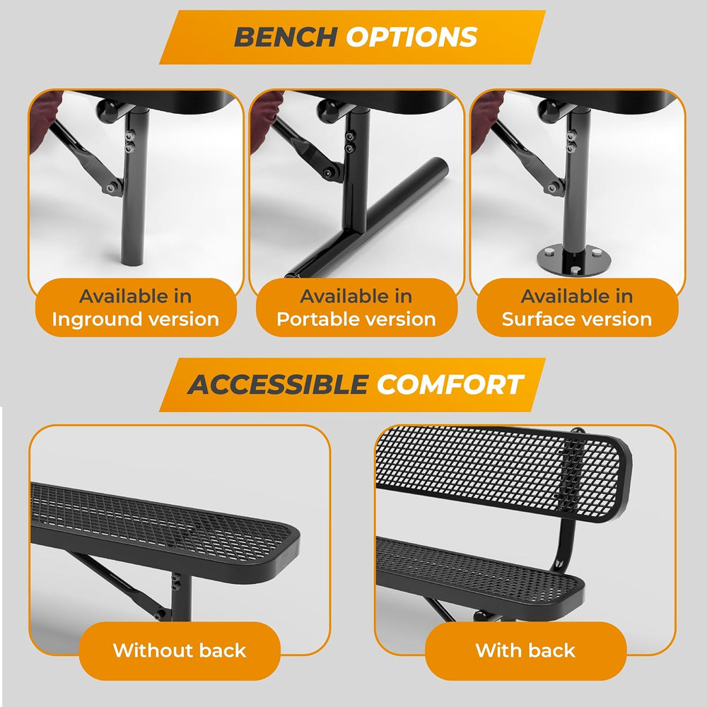 Heavy-Duty Outdoor Metal Bench, Adjustable Seat Height