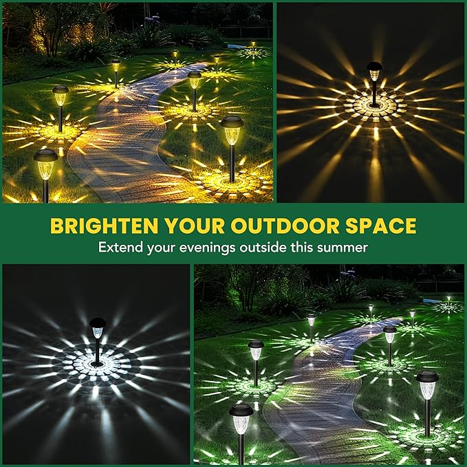 GIGALUMI 12 Pack Solar Lights Outdoor Waterproof, Cool White Pathway Lights S...
