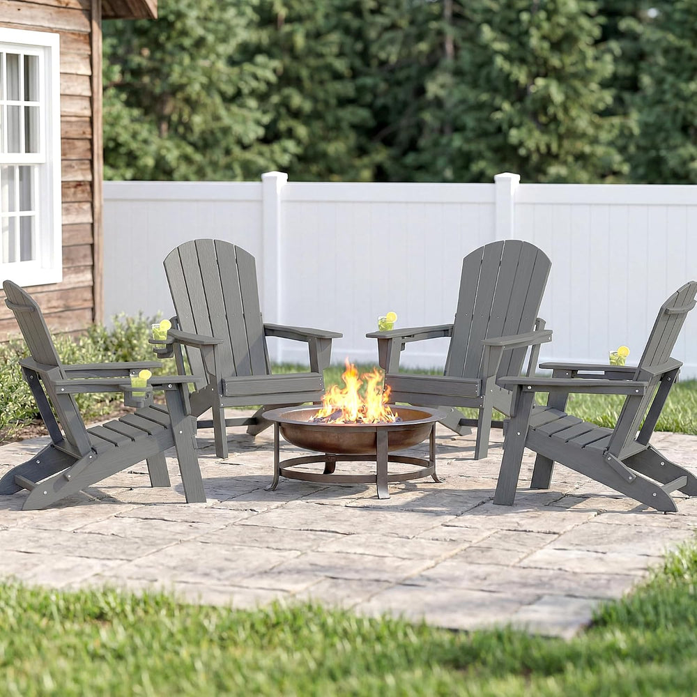 HDPE Folding Adirondack Chair with Cup Holders, Grey