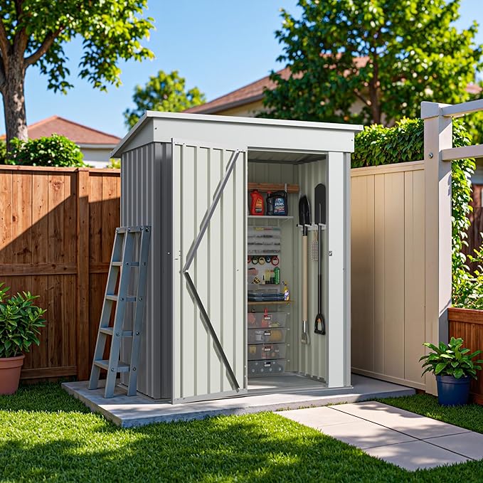 Greesum 5×3 FT Outdoor Storage Shed, Metal Storaged Sheds Without Floor, Tool...
