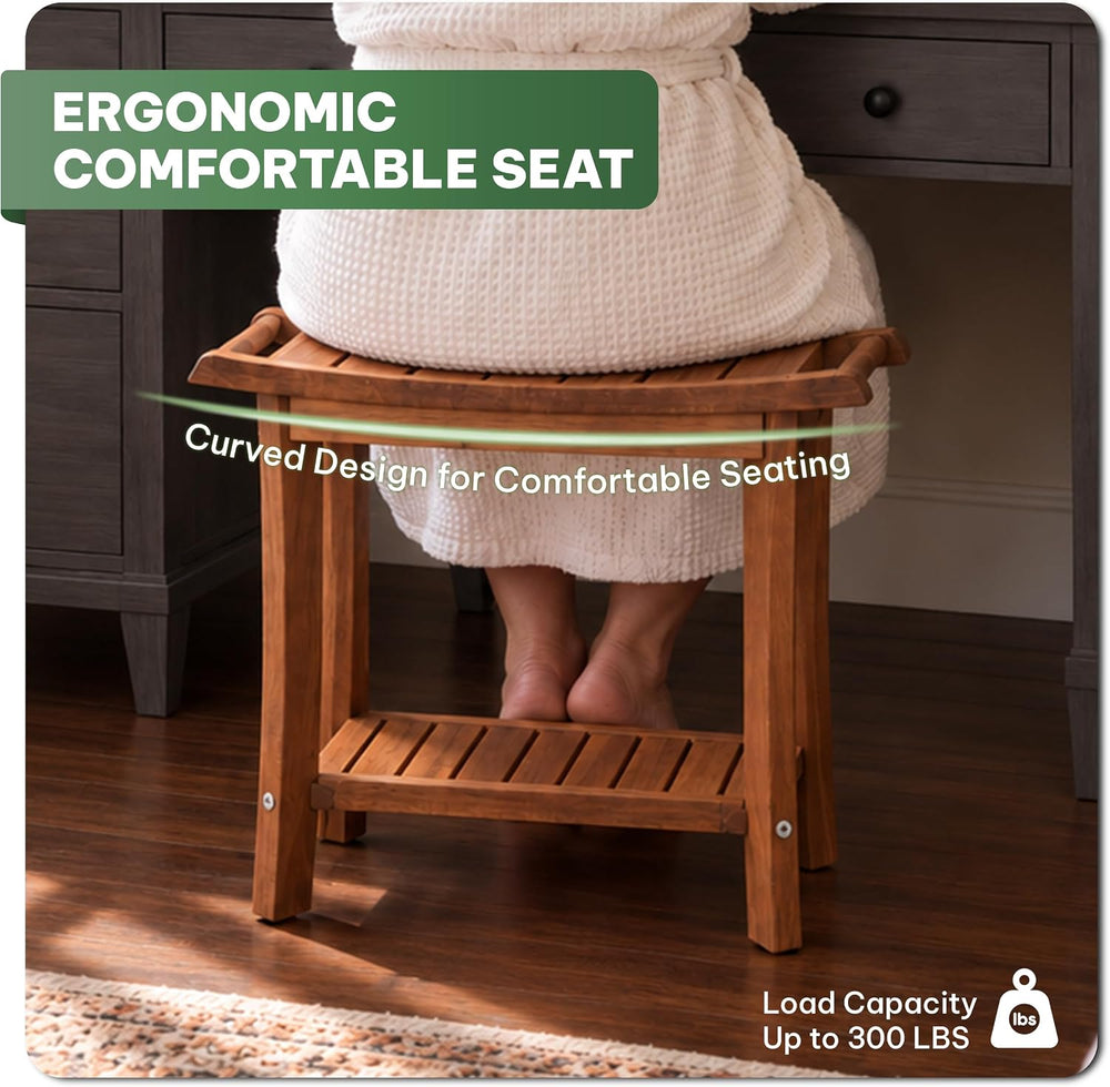 Solid Wood Shower Bench, Shower Stool Chair, Waterproof Non-Slip, Honey Oak