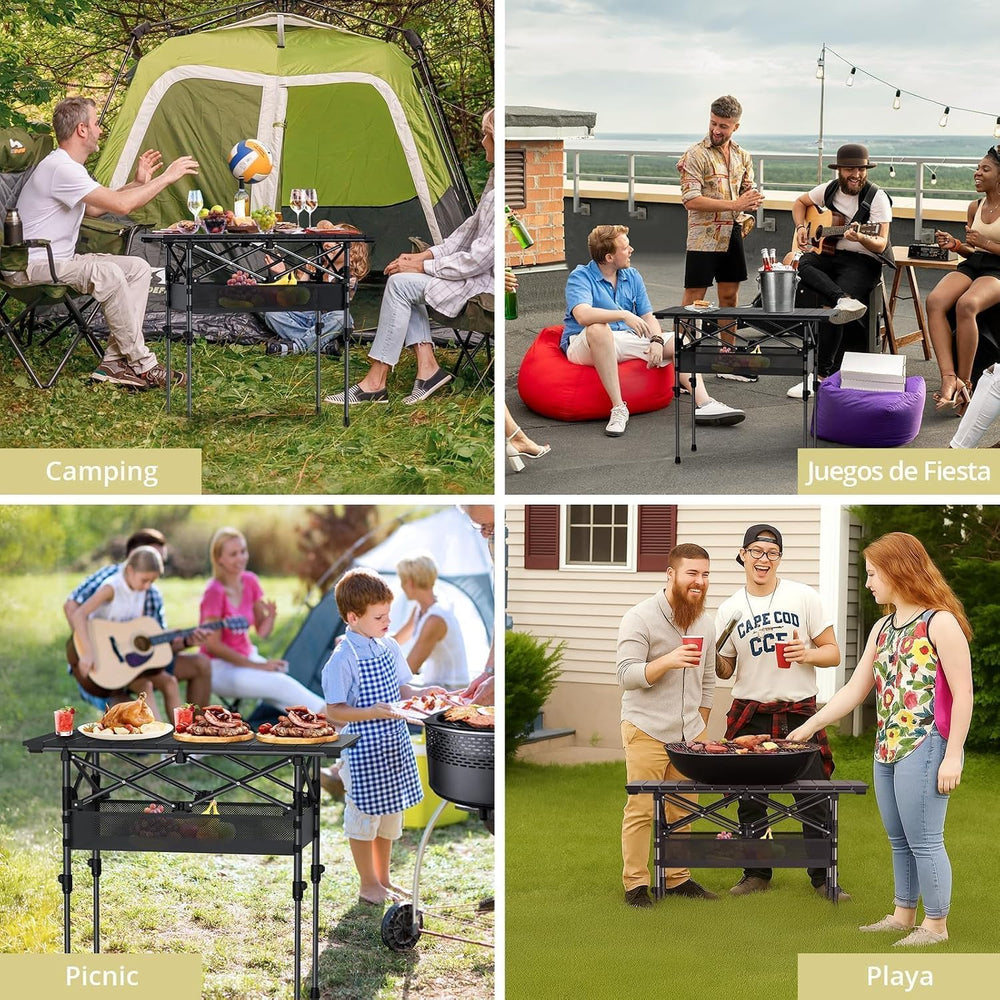 Anbte 3ft Aluminum Roll Top Folding Camping Table, Portable, 32”X16”, Black