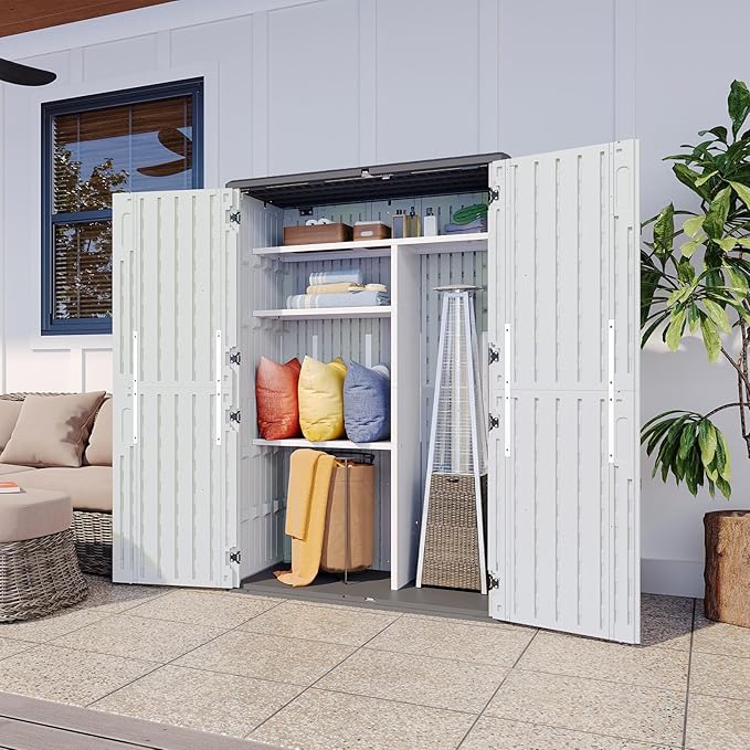 Aoxun Outdoor Resin Storage Shed with Metal Shelving Kit & Floor, 64 Cu.F...
