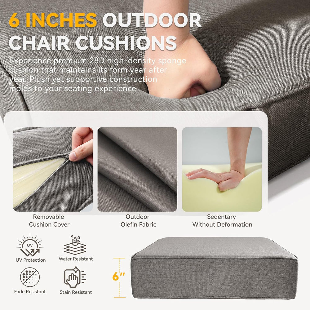 Outdoor Cushion Set for Patio Furniture, UV Resistant, Water Resistant - 6 In...