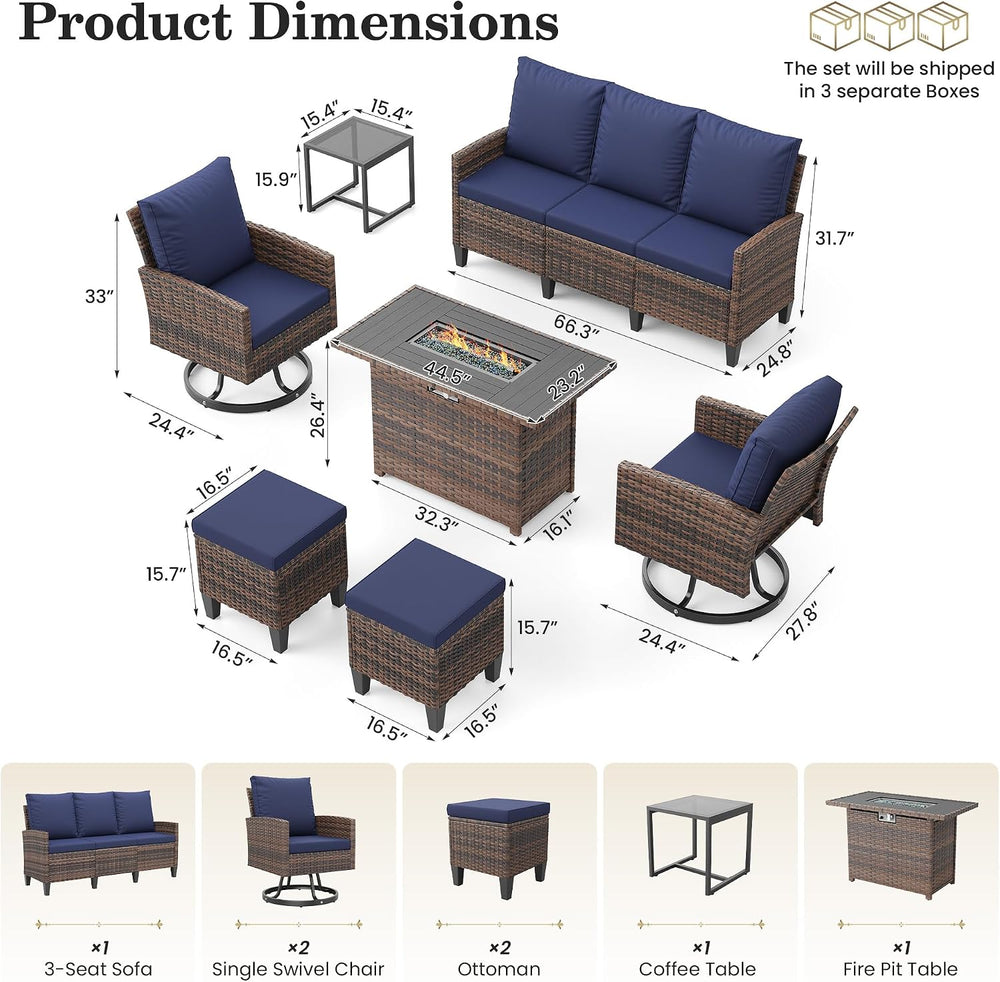 Amopatio 7 Pieces Patio Furniture Set with Fire Pit Table, 360° Swivel Chairs...