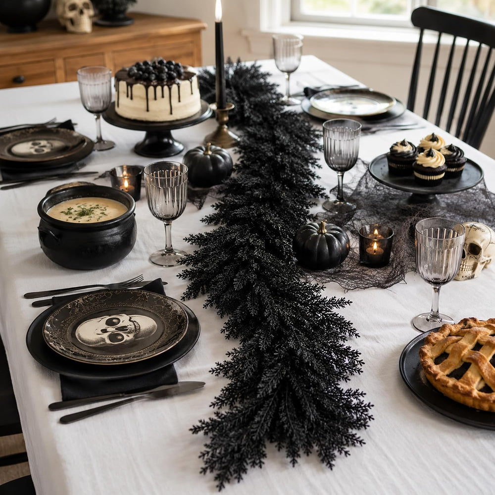 2 Pcs 6ft Black Halloween Cedar Garland, Gothic Vine Twig Mantle Decoration