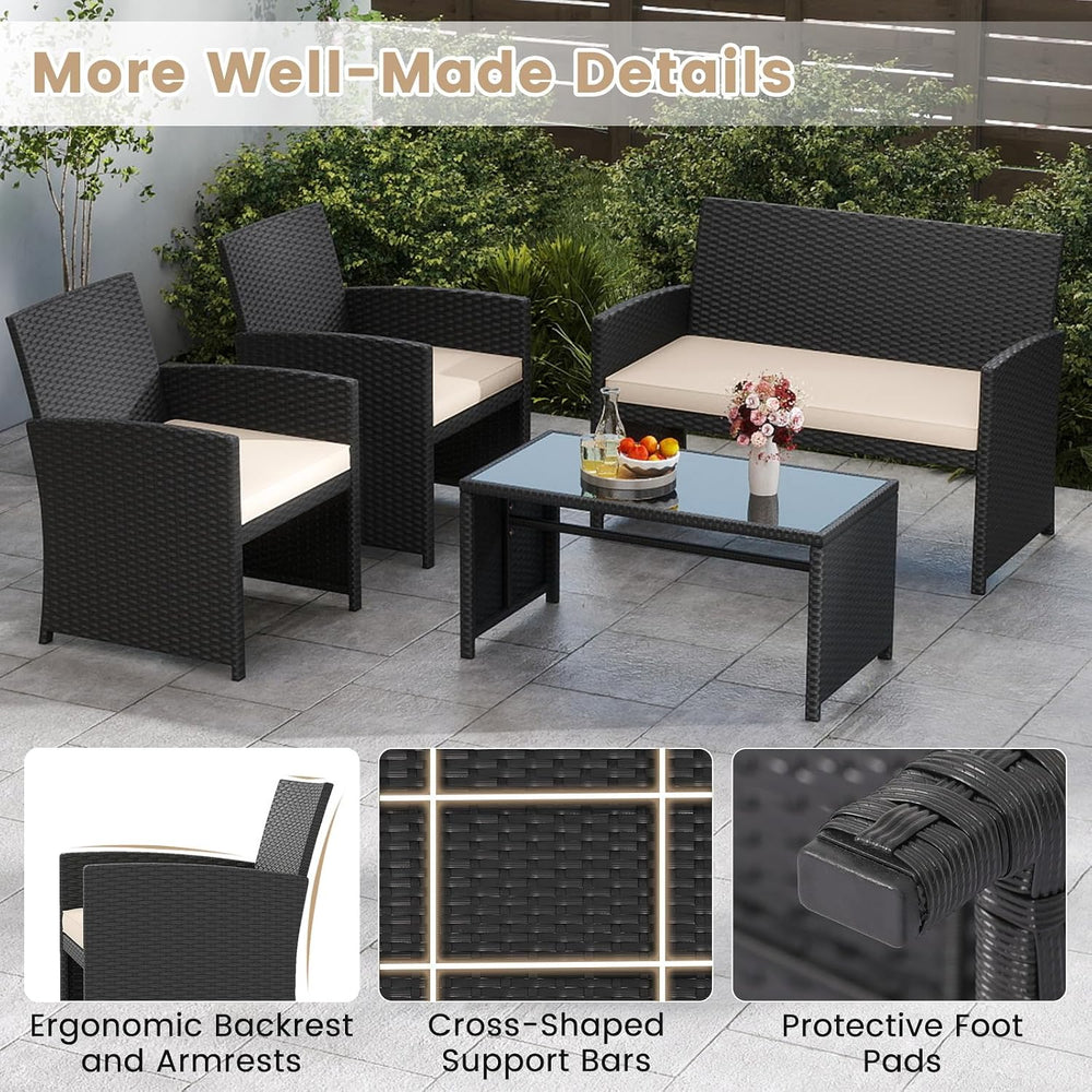 Tangkula 4 Pieces Patio Wicker Furniture Set, Outdoor Heavy Duty Rattan Cushi...