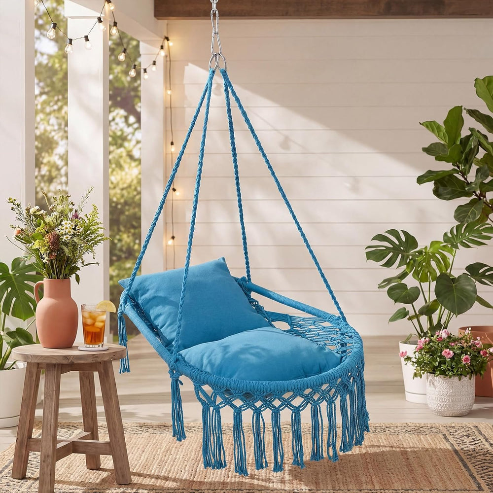 Happygrill Macrame Swing Chair with 2 Removable Cushions