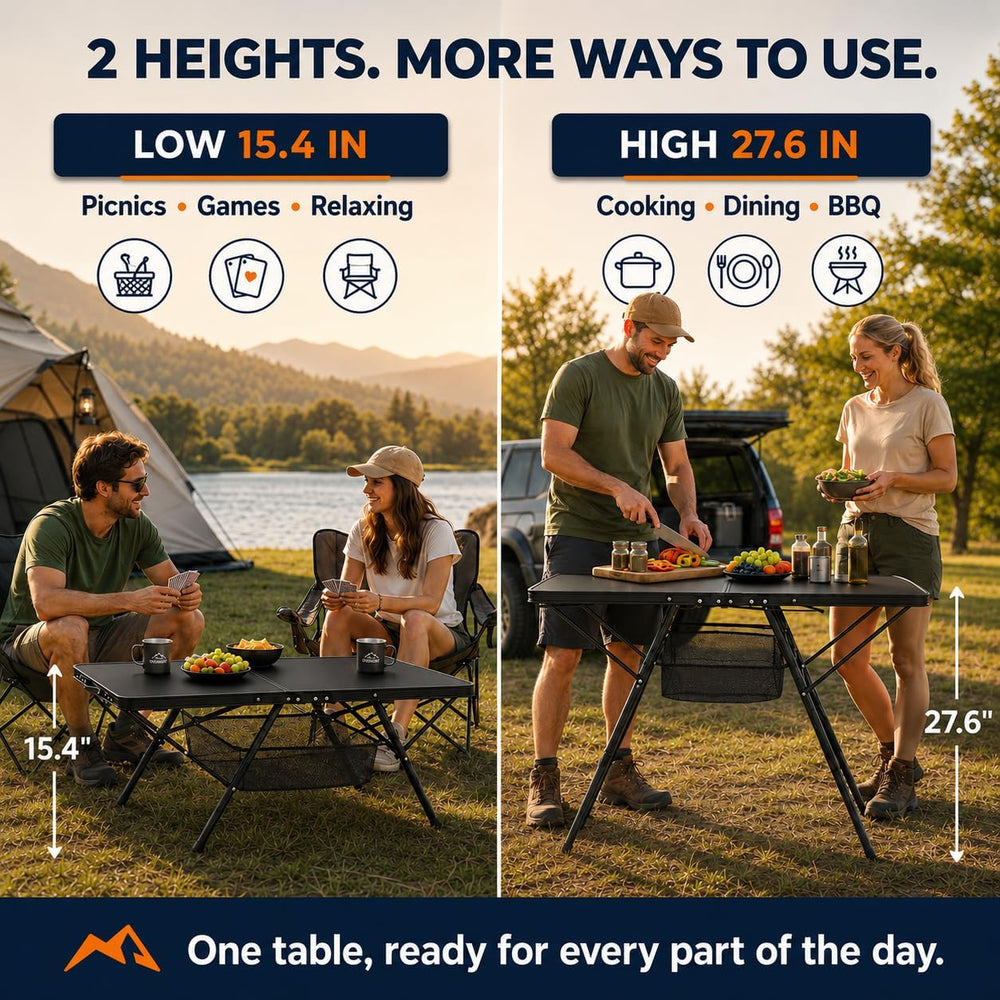 Overmont Folding Aluminum 4ft Camping Table with Carry Handle 2 Heights Up