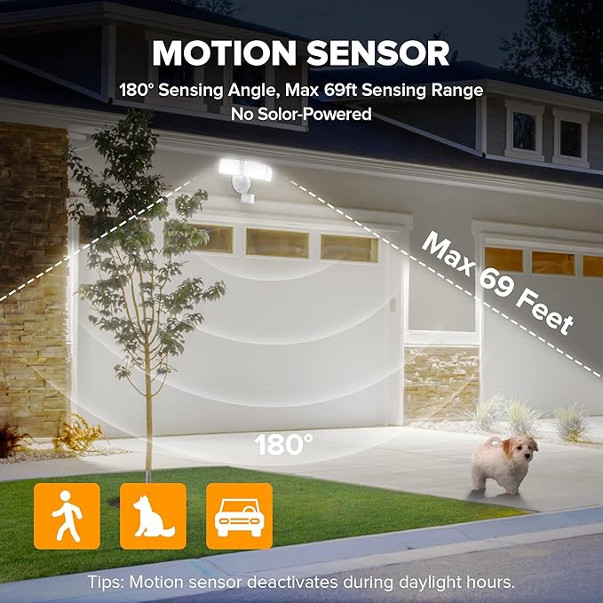 LUTEC 72W 7500LM LED Security Lights Motion Sensor Light Outdoor, 5000K Dayli...