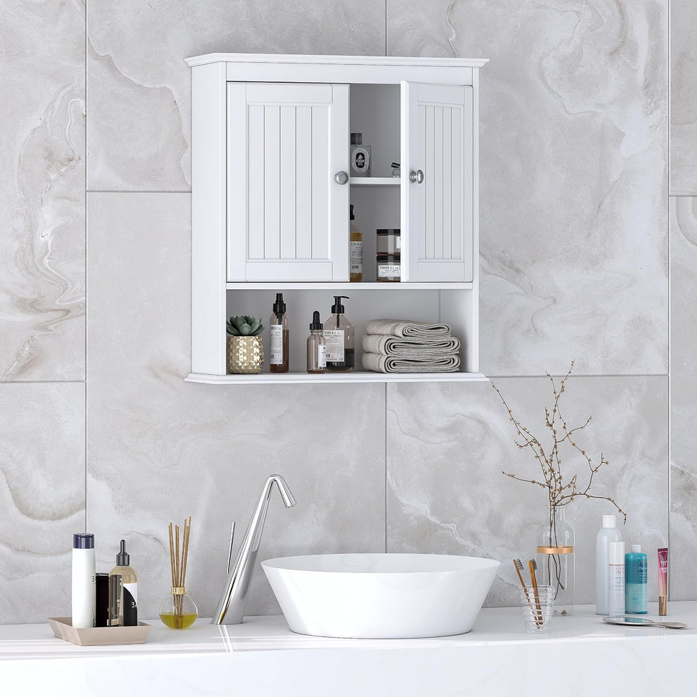 Spirich Bathroom Wall Cabinet with Beadboard Doors, White Medicine Cabinet